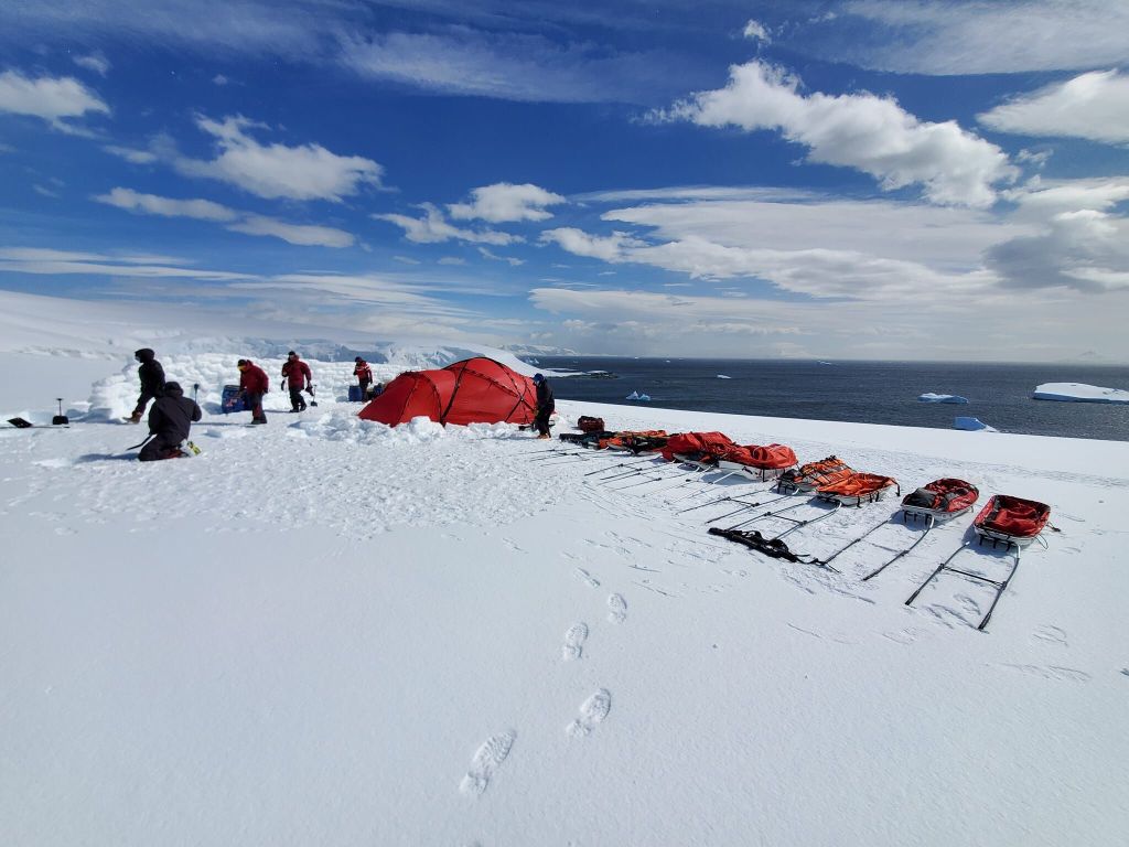 Setting up Basecamp at Portal Point. (c) Antarctic Quest 21