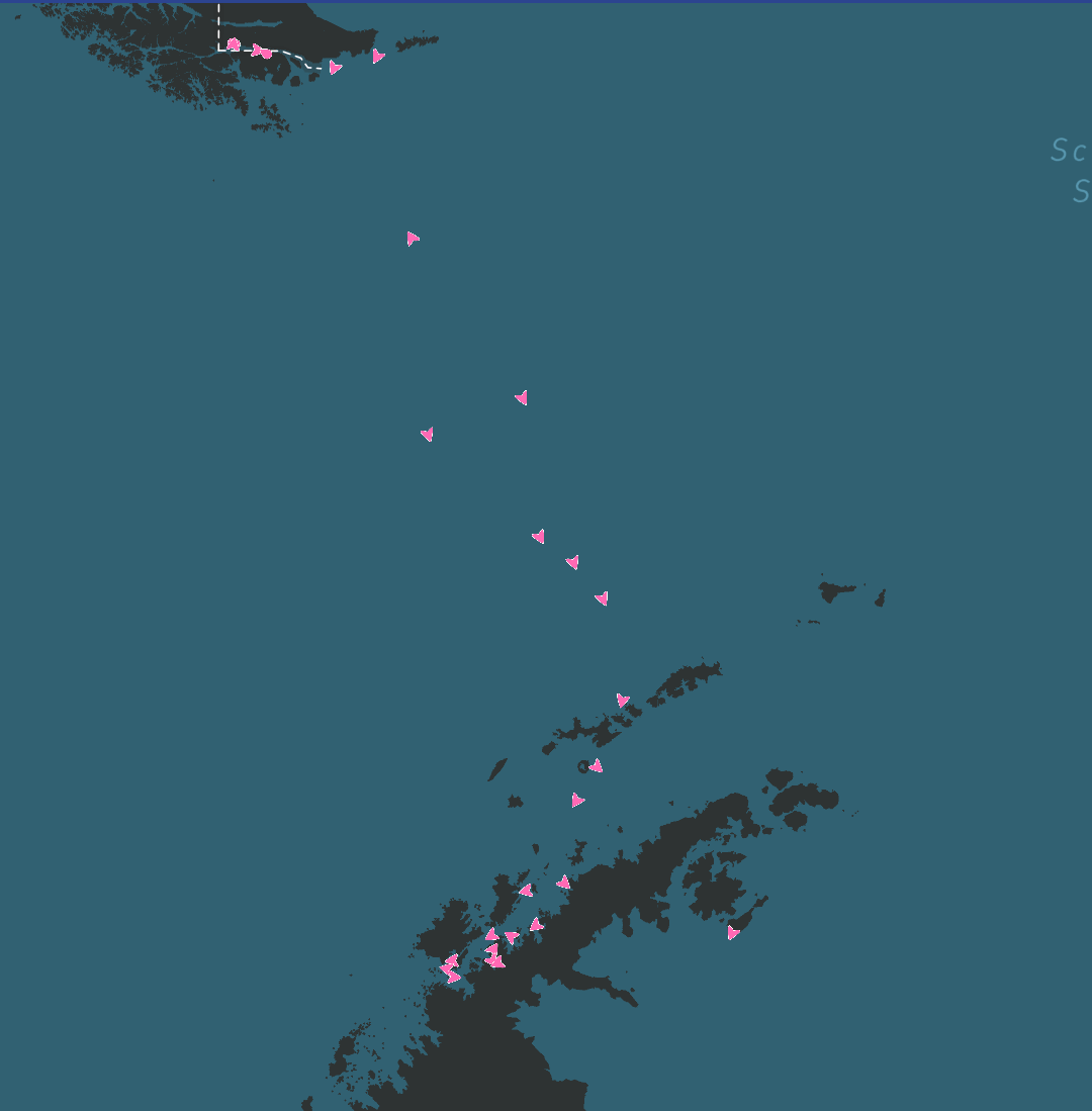 Marine traffic between Terra del Fuego and the Antarctic Peninsula